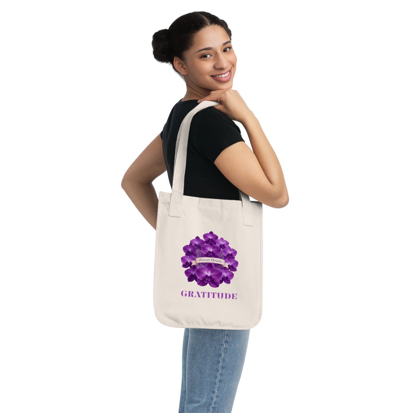 The Lots of Gratitude Organic Tote | Orchid Collection Love Joy Gratitude