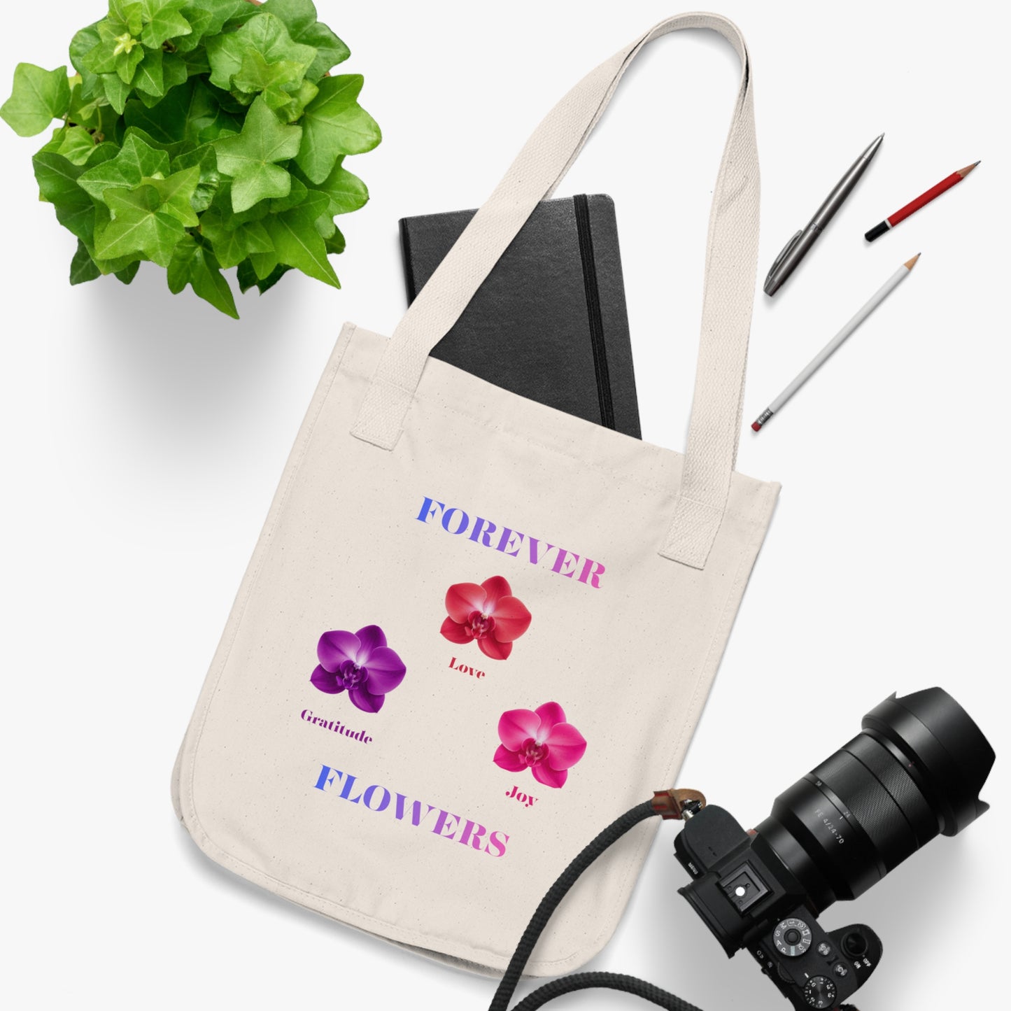 Love Joy Gratitude Organic Tote Bag | Orchid Collection Love Joy Gratitude