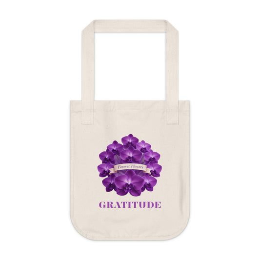 The Lots of Gratitude Organic Tote | Orchid Collection Love Joy Gratitude