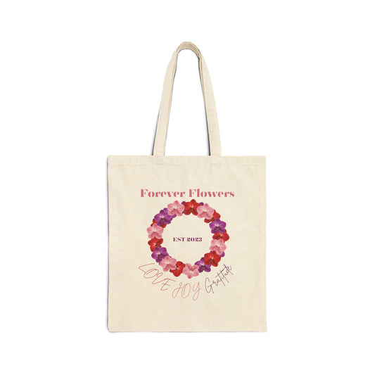 The Love Joy Gratitude Wreath Cotton Tote Bag | Orchid Collection Love Joy Gratitude