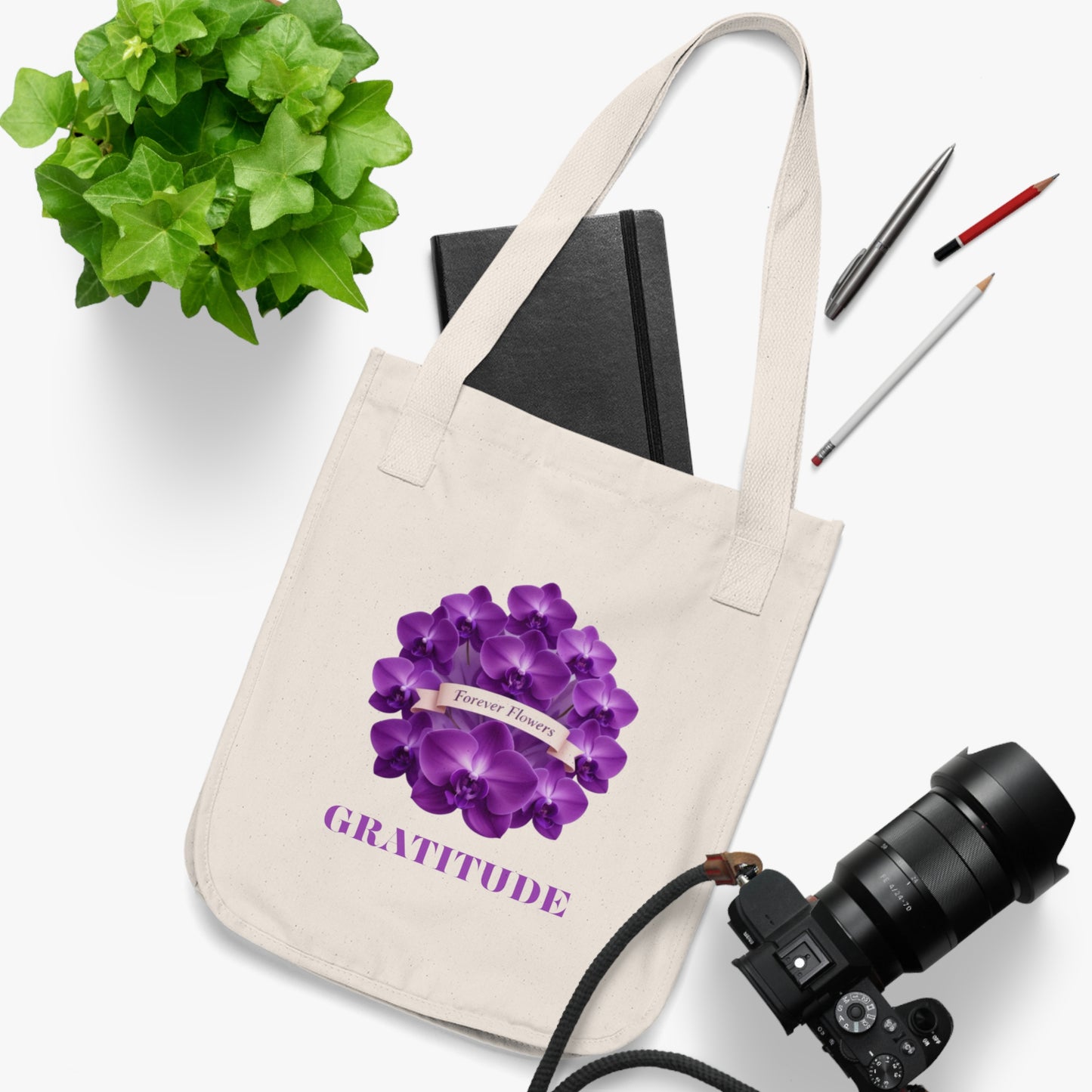 The Lots of Gratitude Organic Tote | Orchid Collection Love Joy Gratitude