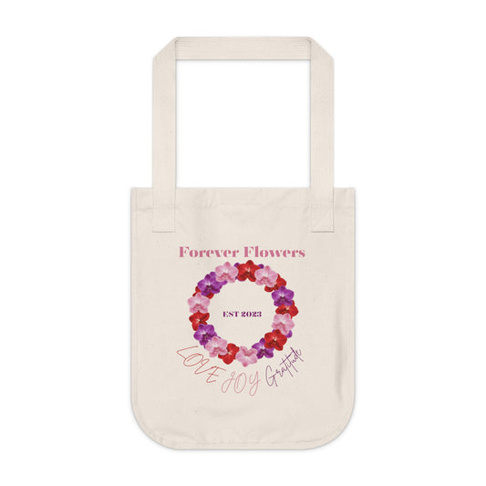 The Love Joy Gratitude Harmony Ring Organic Tote Bag | Orchid Collection Love Joy Gratitude